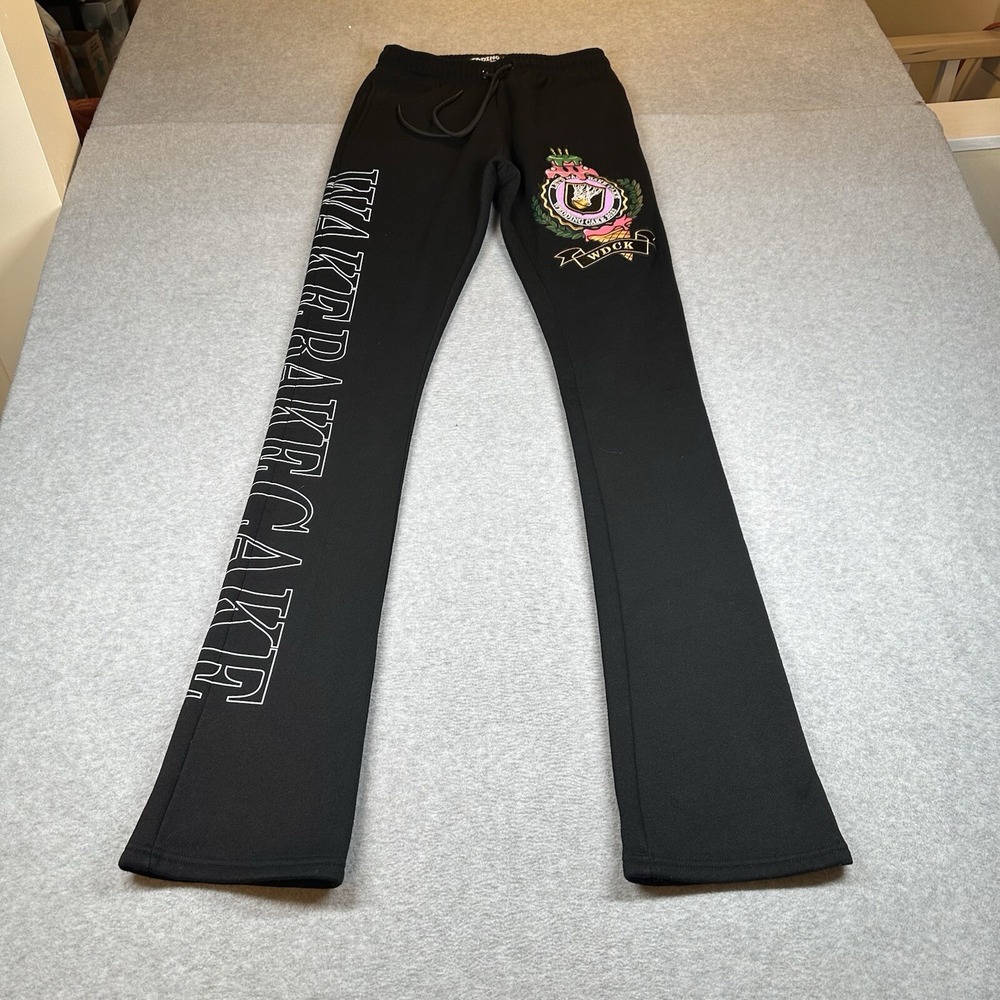 Wedding Cake Flared Joggers Womens S Embroidered Patch Logo Black Stretch - Picture 1 of 14
